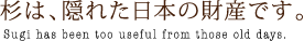 杉は、隠れた日本の財産です。Obisugi has been too useful from those old days.